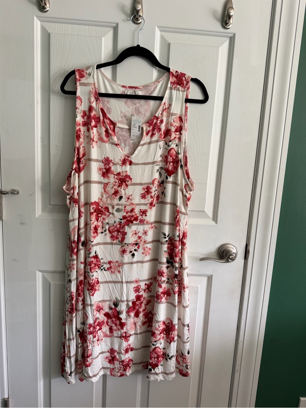 Maurices Red Floral Striped Sleeveless Shift Dress